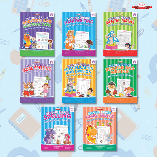 Second Grade Workbook with Stickers (Set of 8 Titles)